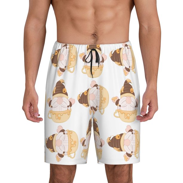 Balery Cute Bee Gnome Pantalones cortos de pijama de punto de algodón para hombre con cinturilla y bolsillos-XX-Large