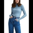 thumbnail image 3 of Suéter de Cuello Alto Acanalado para Mujer, Larga, Blusa Térmica de Peso Medio Azul Mar un Tamaño, 3 of 10