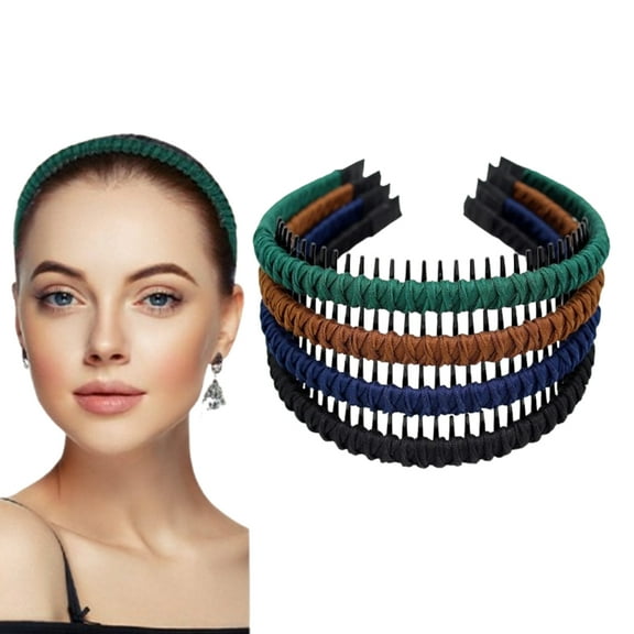 4-Piece Comfort Grip Hair Bands, Women's Non-Slip Braided Headband with Teeth, Invisible Hair Hoop for Sports, Washing Face, Fashion Styling