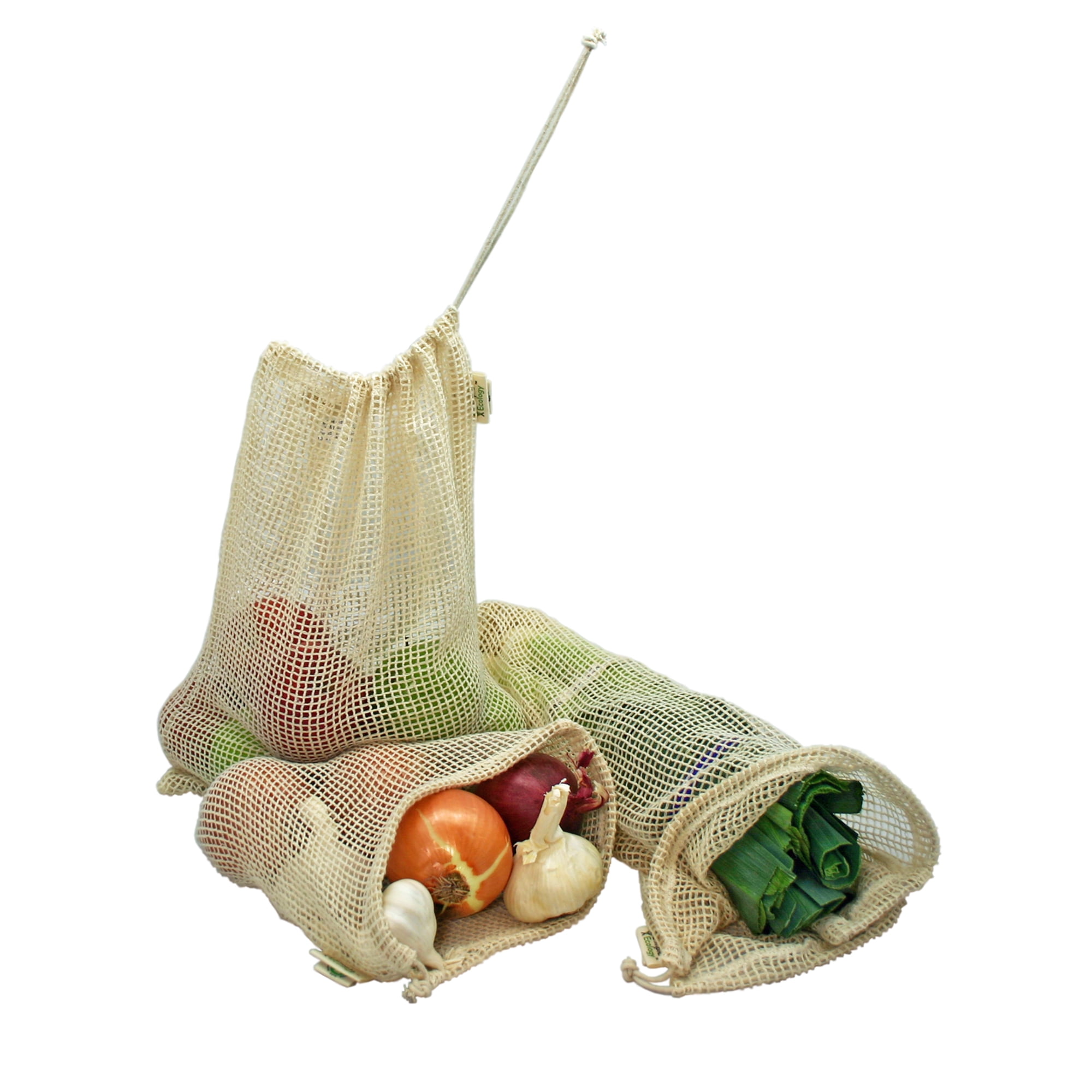 Reusable Cotton Mesh Produce Bags Natural Durable Cotton See-Through Mesh Produce Bags with Tare Weight on Tags Eco Friendly Recyclable Packaging Bags for Grocery Shopping & Storage Set of 6
