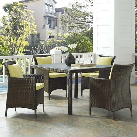 Conduit 5 Piece Outdoor Patio Wicker Rattan Set in Brown Peridot