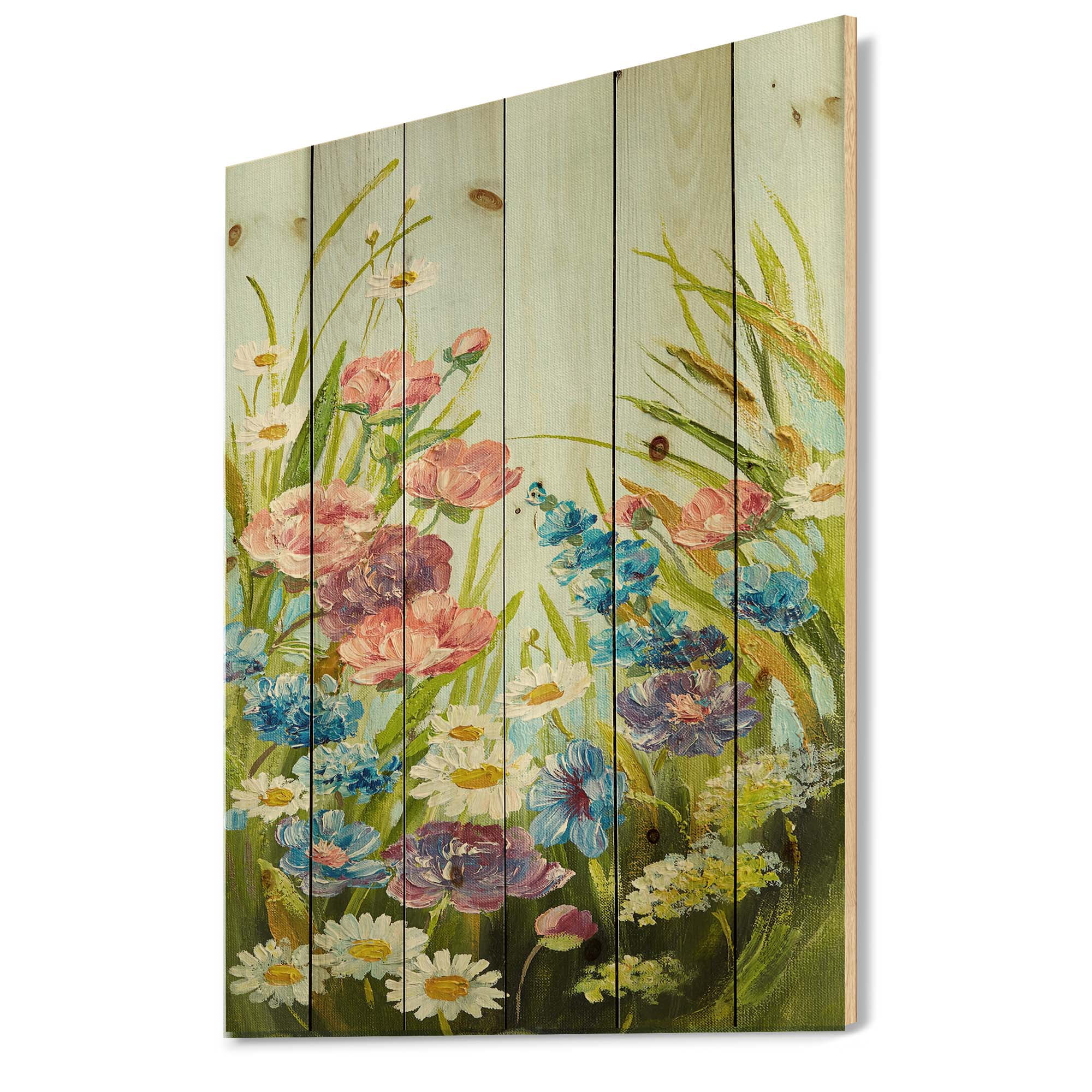 Designart 'Still Life Of Colorful Wildflowers With Leaves III' Traditional Print on Natural Pine Wood
