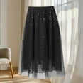 thumbnail image 5 of FRSASU Sequin Skirt Spring Summer Elastic High Waisted A-Line Sparkle Pleated Mesh Skirts for Holiday Party Black, 5 of 6