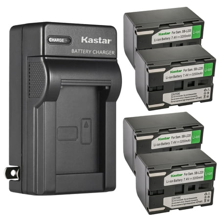 Kastar 4-Pack SB-L220 Battery and AC Wall Charger Replacement for Samsung VP-D97 VP-D99 VP-D99i SC-D130 SC-D180 SC-D190 SC-D20 SC-D21 SC-D22 SC-D23 SC-D24 SC-D27 SC-D29 SC-D31 SC-D323