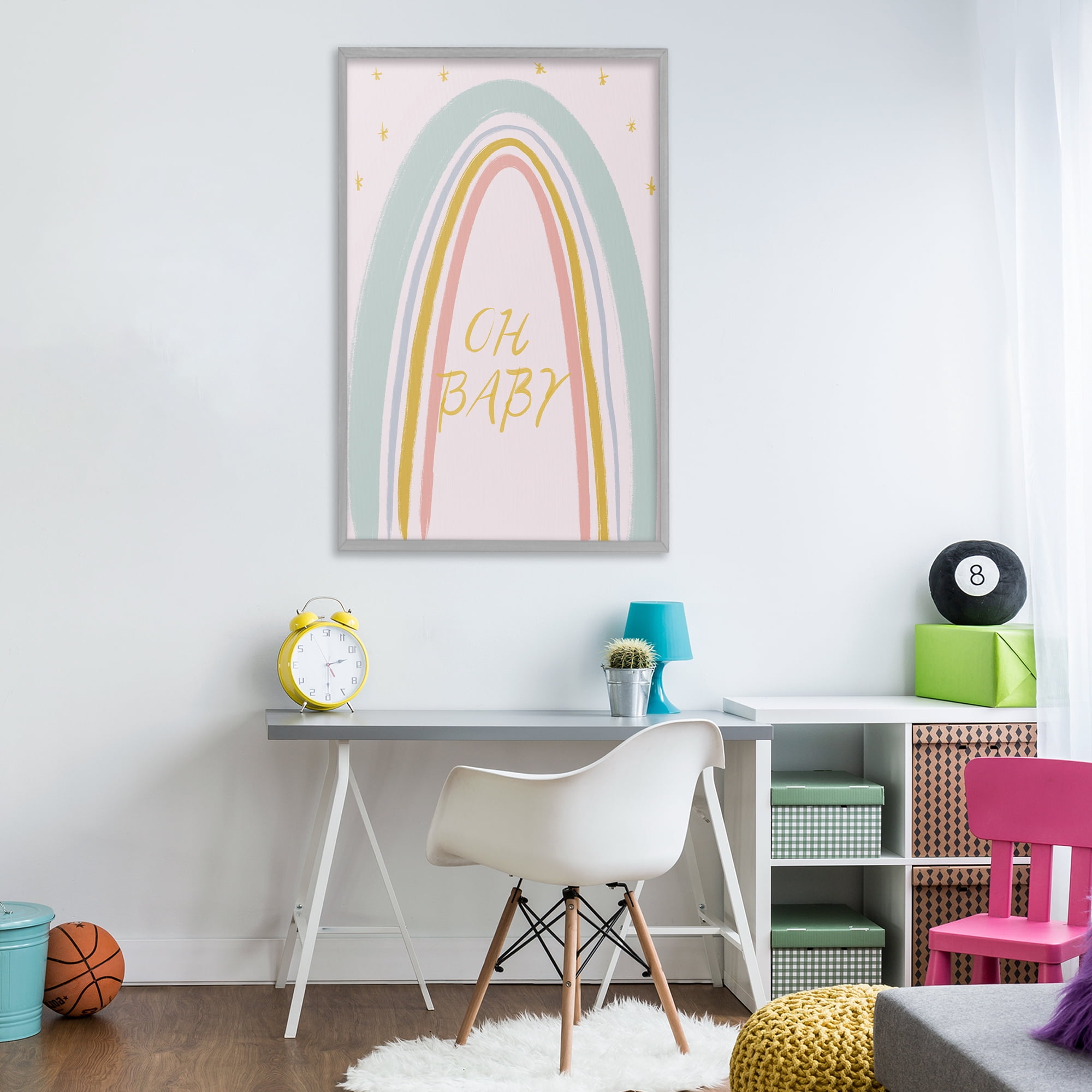 Stupell Industries Oh Baby Rainbow Gray Framed Giclee Art, design by Lucille Price