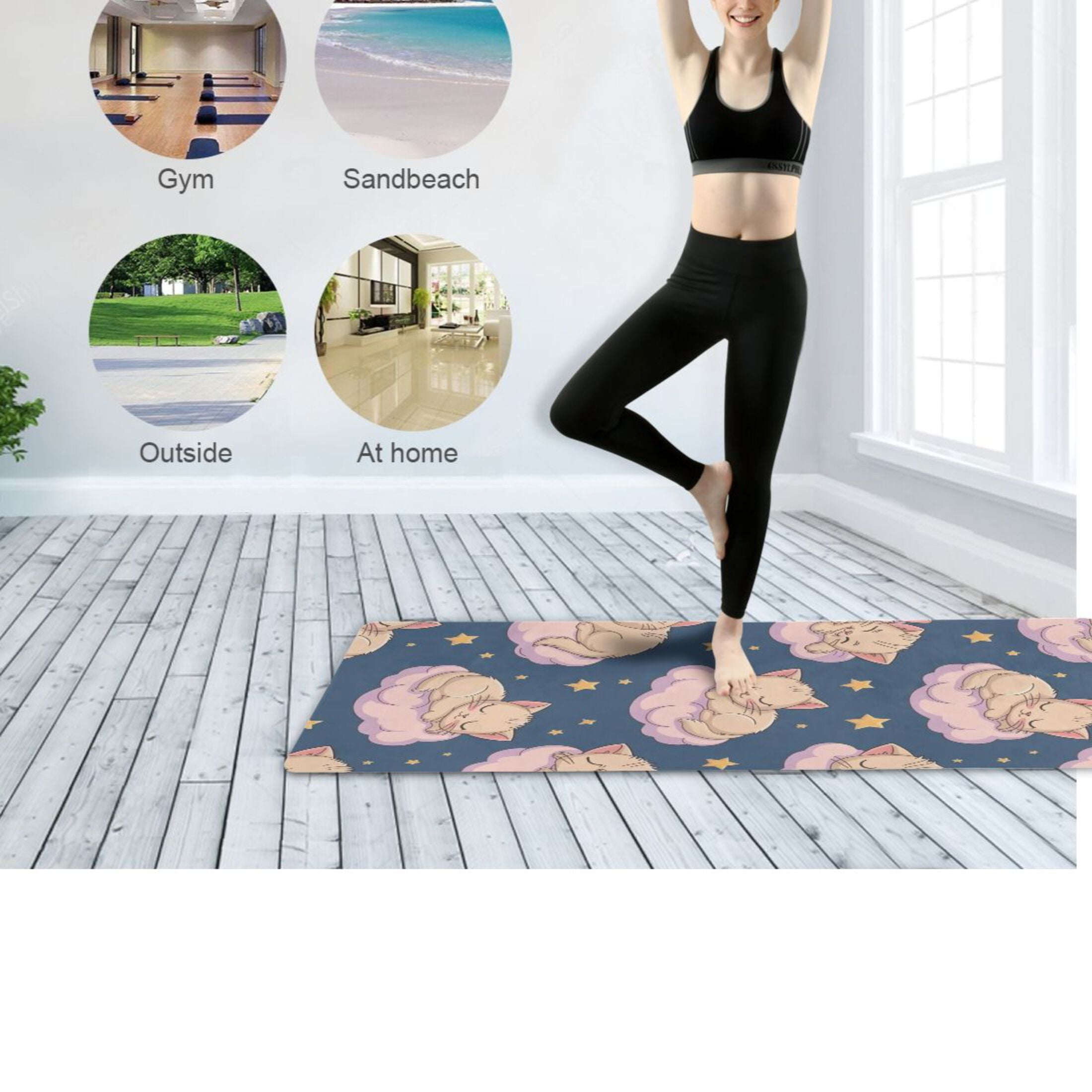 BZSMCE Yoga Mat Women Fitness Mat Cloud Cat Nap Pattern