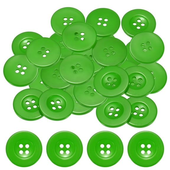 Uxcell Sewing Buttons [50pcs] - 1 Inch/ 25mm 40L Resin Round Flat 4-Hole Craft Replacement Buttons for Coats & Sewing Clothing & DIY - [Green]