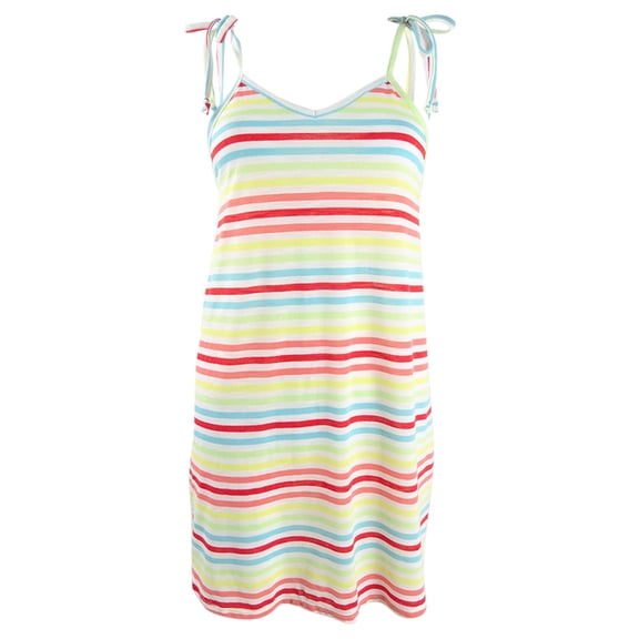 Miken Women's Striped Tie-Shoulder Tank-Dress Swim Cover-Up (M, Rainbow Stripe)
