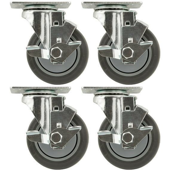 Titan Titan 4" Thermoplastic Rubber (TPR) Swivel Caster w/ Side Brake 250-lb. capacity, Black (4 Pack)