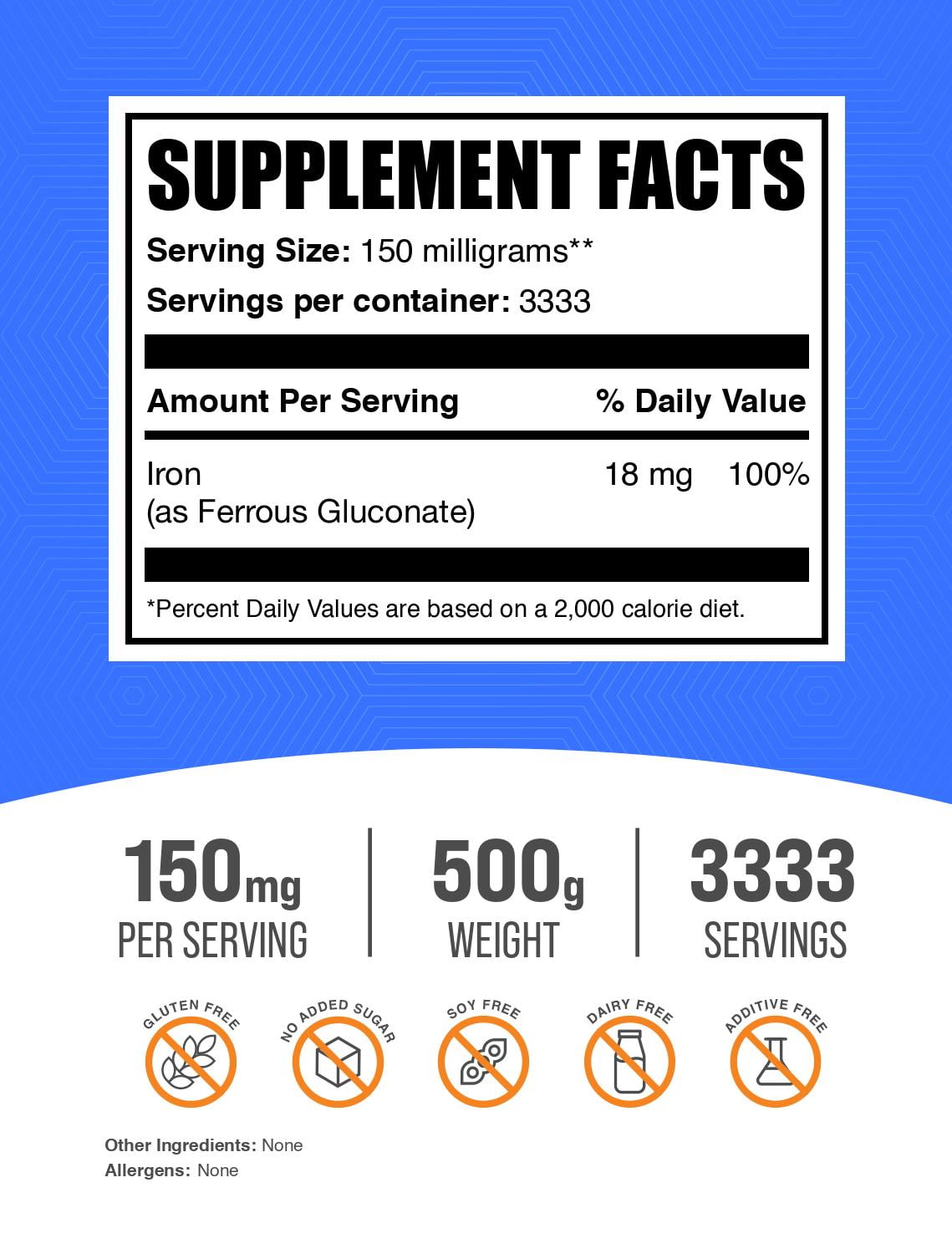 BulkSupplements Ferrous Gluconate Powder - 150mg per Serving - 500 Grams (1.1 lbs) - 3333 Servings