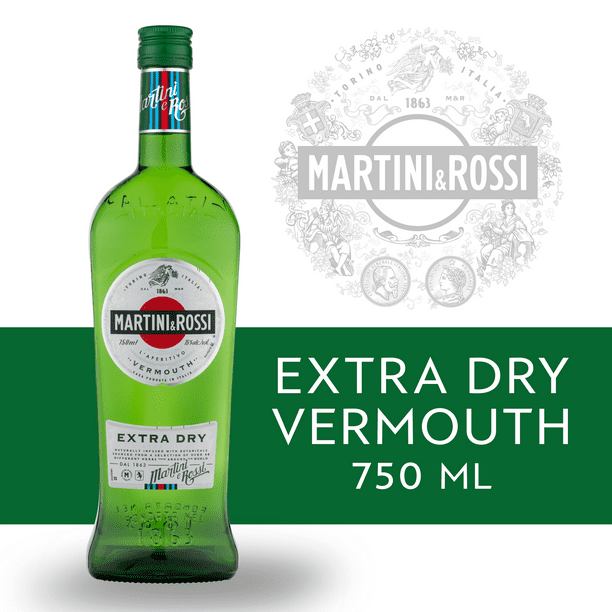 MARTINI & ROSSI Extra Dry Vermouth Cocktail Mixer, 750 mL Bottle, ABV 15