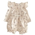thumbnail image 1 of WERYOUNG Tenues d'Été Confortables pour Filles et Garçons, Robe à Manches Volantées Imprimée Dessin Animé, Ensemble Haut et Short, Tenue de Maison Adorable pour Enfants, Beige, 3-4 Ans, 1 of 5