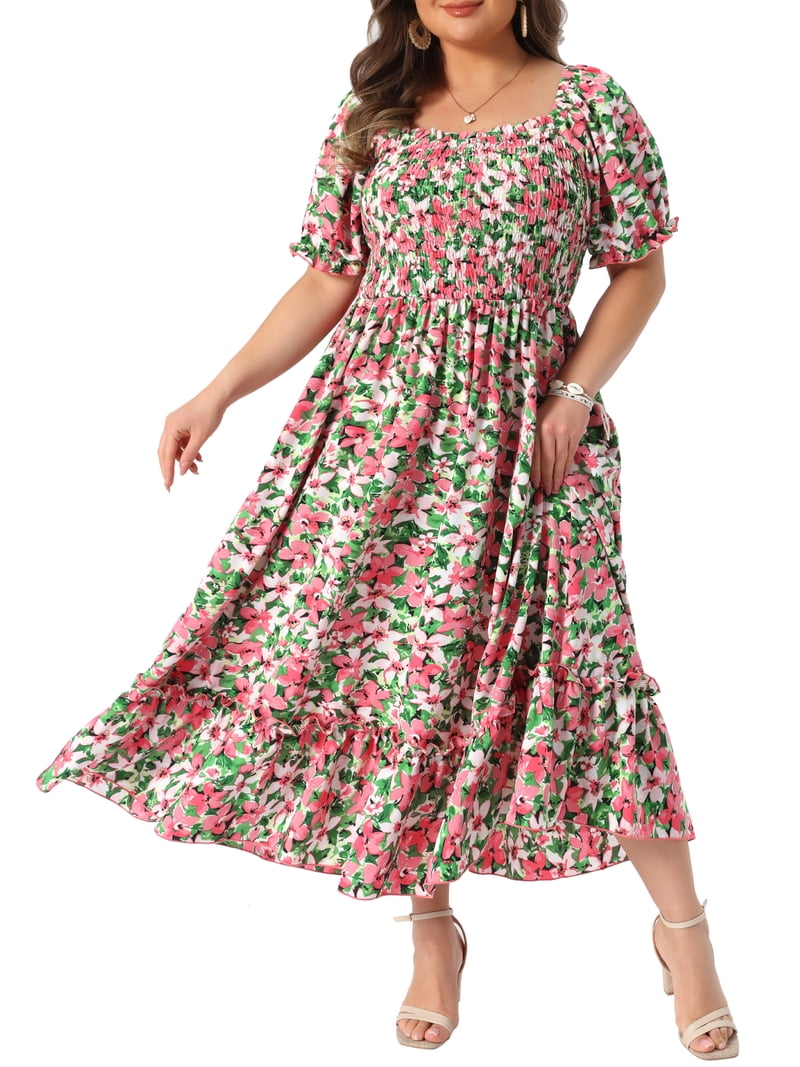 pink and green plus size dress DARING DIVA Women's Short Sleeve Square Neck Maxi Floral 3X black shirts
