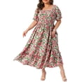 thumbnail image 2 of DARING DIVA Plus Size Short Sleeve Square Neck Maxi Floral Dress 2X Pink Green, 2 of 6