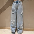thumbnail image 2 of Ruyang Girls Star Patch Jeans Cute Wide Leg Y2K Loose Denim Pants Teens Baggy Elastic High Waist Jeans Preppy Trousers, 2 of 9