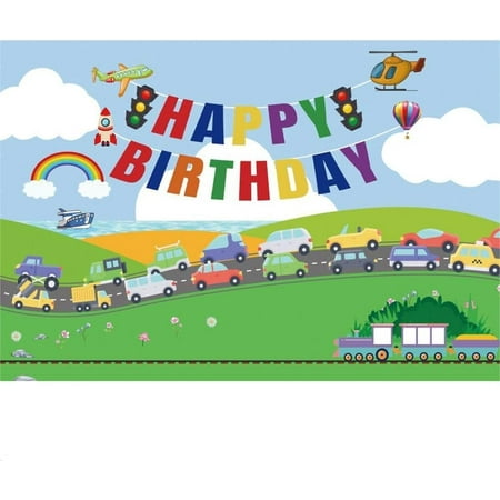 Traffic Birthday Backdrop for Boys Girls Kids Transportation Birthday Party Supplies Decorations Birthday Party Car Bus Train Plane Ship Automobile Theme Party Photo Booth Cake Table Decor