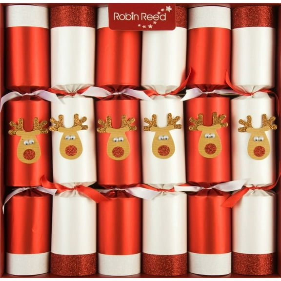 Robin Reed Handmade Racing Festive Christmas Crackers 6 x 13 inch - contains wind up racing reindeer game