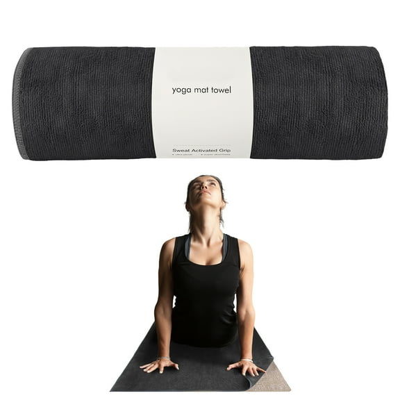 Muka Yoga Mat Towel for Hot Yoga Non-Slip, Pilates Mat Cover Black Absorbent Soft Gym Sweat Towel 72x24 Inch