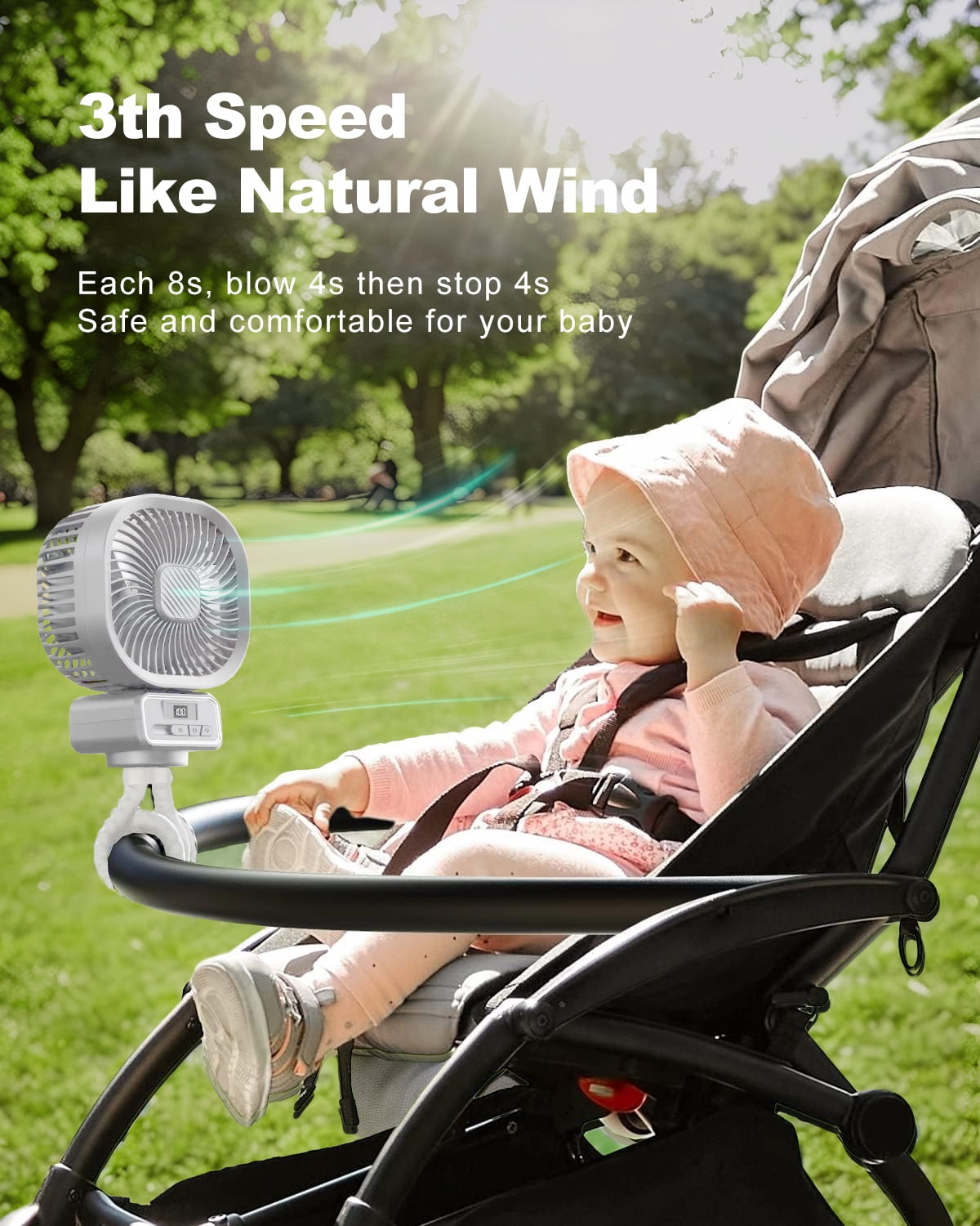 Inadays Inadays Fortable Fan Stroller Fan Desk Oscillating Fan Battery Operated Rechargable 5000 mAh Table Mini Small Fan Adjustable 3 Speeds with Light
