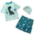 thumbnail image 2 of Gelikeya Boys Two Piece Rash Guard Swimsuits Kids Short Sleeve Swimwear Sets Cute Cartoon Print Bathing Suit with Hat Dark Green 7-8 Years, 2 of 6