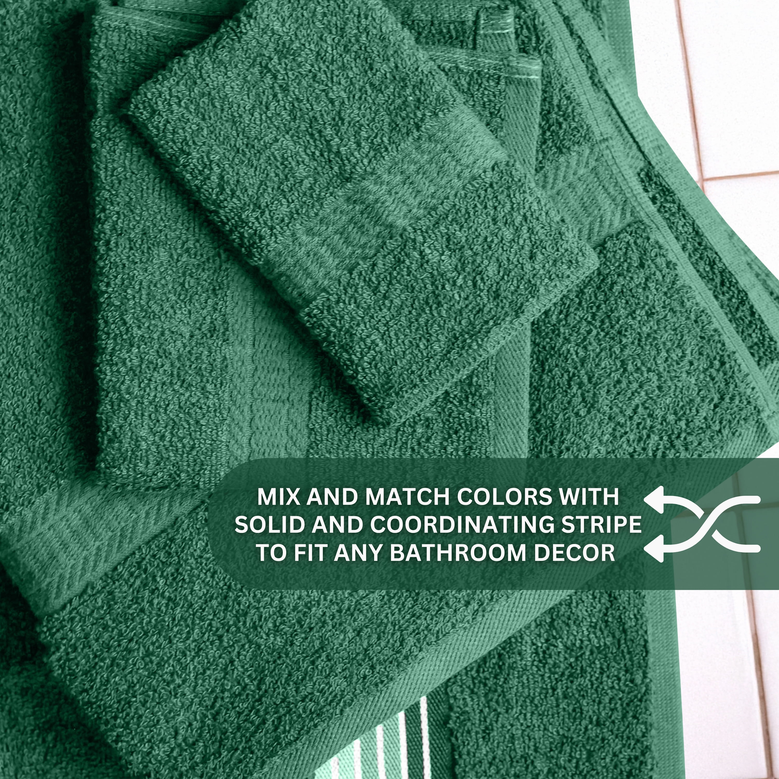 Mainstays Basic Bath Towel, Soft 100%  Cotton and Highly Absorbent Striped Bath Towel, Green