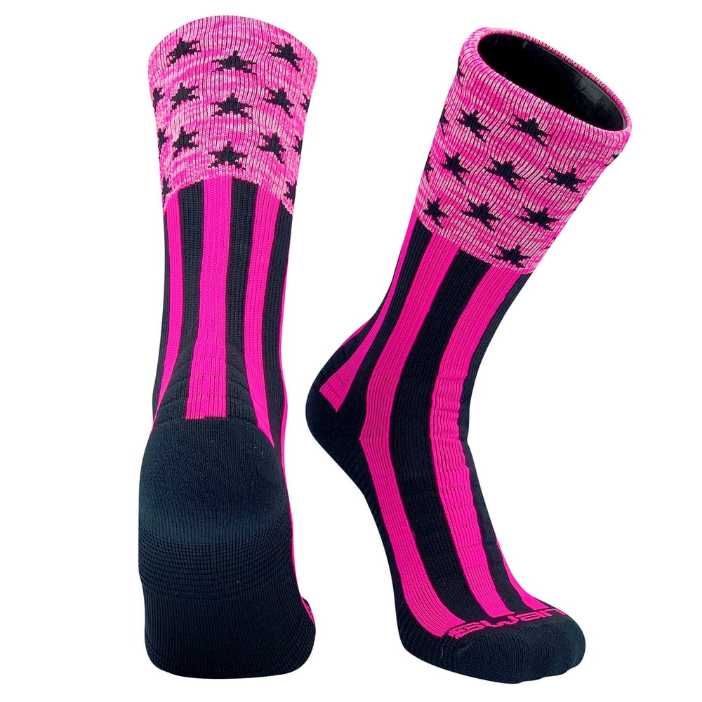 Swanq Swanq USA Aware Black Hot Pink Basketball Football Crew Socks