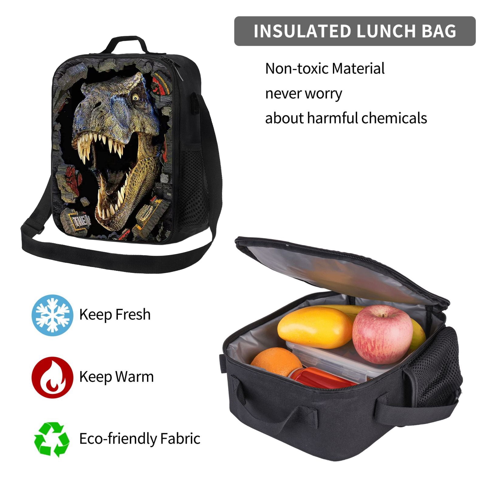 Dinosaur Backpack with Insulated Lunch Bag and Pencil Case, 3 in 1 Backpack Set, Laptop Backpack, Nylon Material, 17 Inch