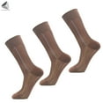 thumbnail image 2 of PULLIMORE 3 Pairs Mens Sheer Dress Socks Business Nylon Silky Striped Socks (Coffee), 2 of 6