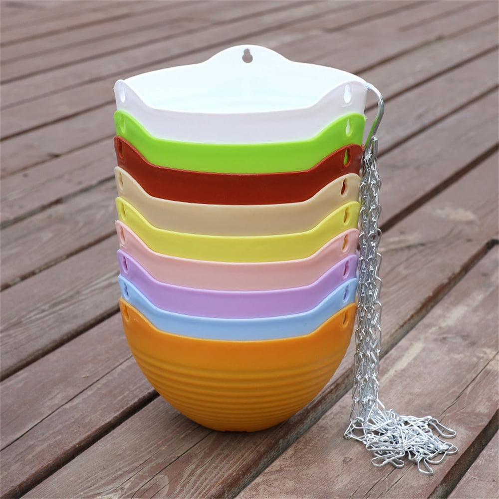 7Pcs Plastic Plant Baskets with Drainer and Hanging Chains,Hanging Flower Plant Pot,Colorful Self-Watering Hanging Planters,Greenery Holder Tray,for Balcony Yard Garden Home