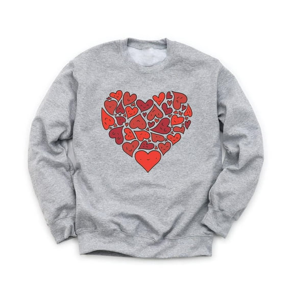 Valentine's Day Hearts Unisex Gray Sweatshirt Red Smiley Design Love Happy Holiday Sweater