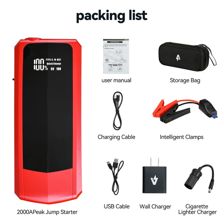NEXPOW Portable Jump Starter,12V Car Battery Jump Starter Power Pack with  USB Quick Charge (Up to 7L Gas or 5.5L Diesel Engine) Battery Booster with