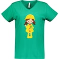thumbnail image 3 of Inktastic Girl with Brown Hair, Yellow Raincoat, Frog Women's V-Neck T-Shirt, 3 of 5