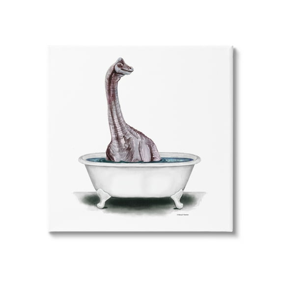 Stupell Bathroom Dinosaur Vintage Tub Animals & Insects Painting Gallery Wrapped Canvas Print Wall Art