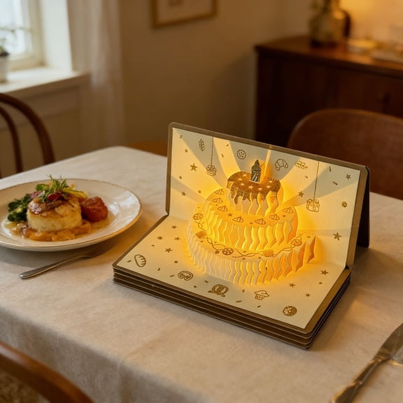 Recordable 3D Pop-Up Birthday Card With Lights, 3D Up Musical Birthday Card With Pocket Wallet Gold Birthday Card Greeting Card Reusable Diy Gift For Women, Men, Moms, Dads 7.1"X3.3" Home Decor