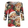 thumbnail image 4 of asdoklhq Christmas Plus Size Fall Tops Women's Fashion Casual Color Letters Printing Round Neck 3/4 Sleeve T-shirt Blouse Multicolor XL, 4 of 5