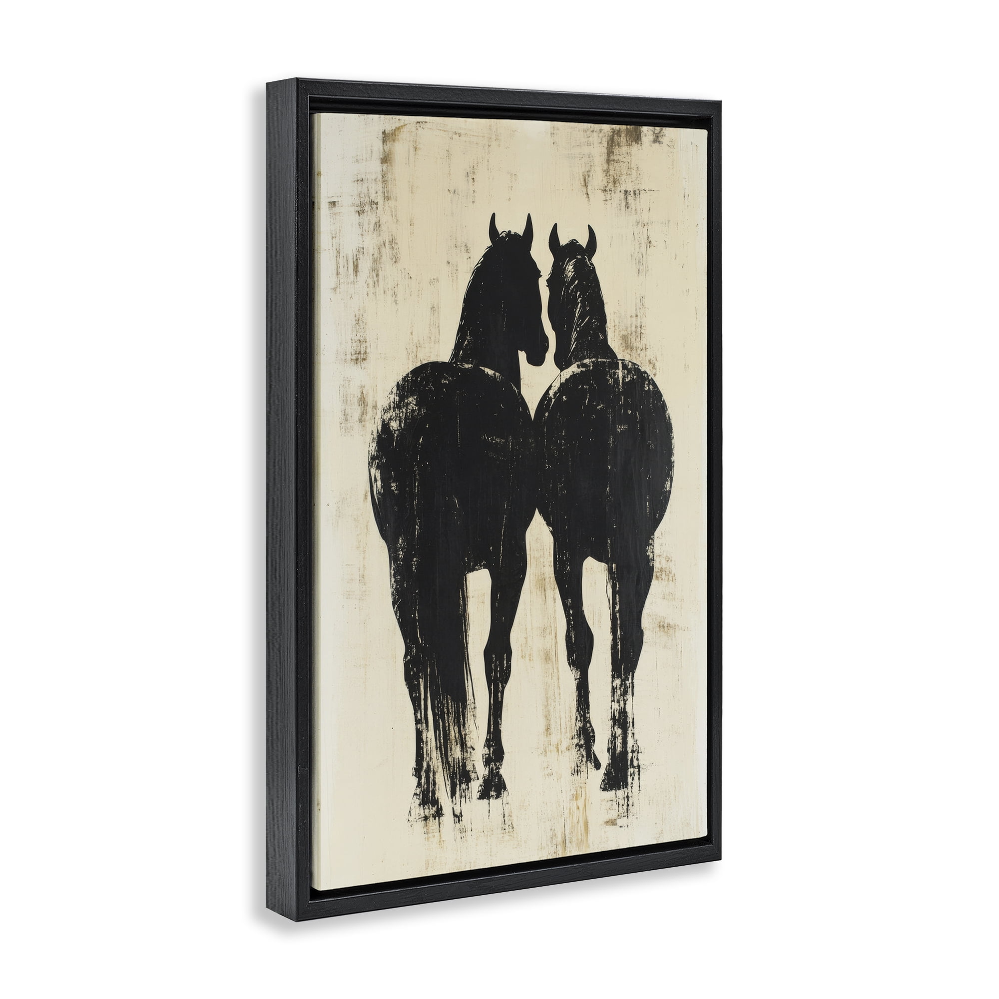 Stupell Industries Twin Horses Facing Away Black Framed Floater Canvas Wall Art, design by Petal Prints Design