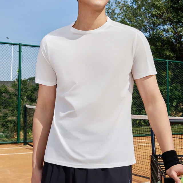 Styesk T Shirts for Man Solid-Color Casual Elastic Sports Short Sleeved Round-Neck Blouses