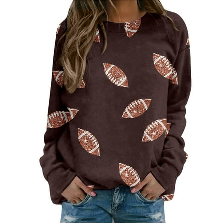 ZAZYULZ Women S Oversized Sweatshirt Spring Fall Baseball Print Solid Color Loose Long Sleeve Crew Neck Sweatshirt Classic Sweatshirt Preppy Sweatshirt Weighted Hoodie (Brown M)