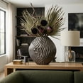 thumbnail image 4 of Sculpted Textured Metal Vase for Living Room Decor - Decorative Flower Vase for Home, Bedroom, and Office Desk Decor - Modern House Accent for Entryway Table Display - 22", Silver, 4 of 10