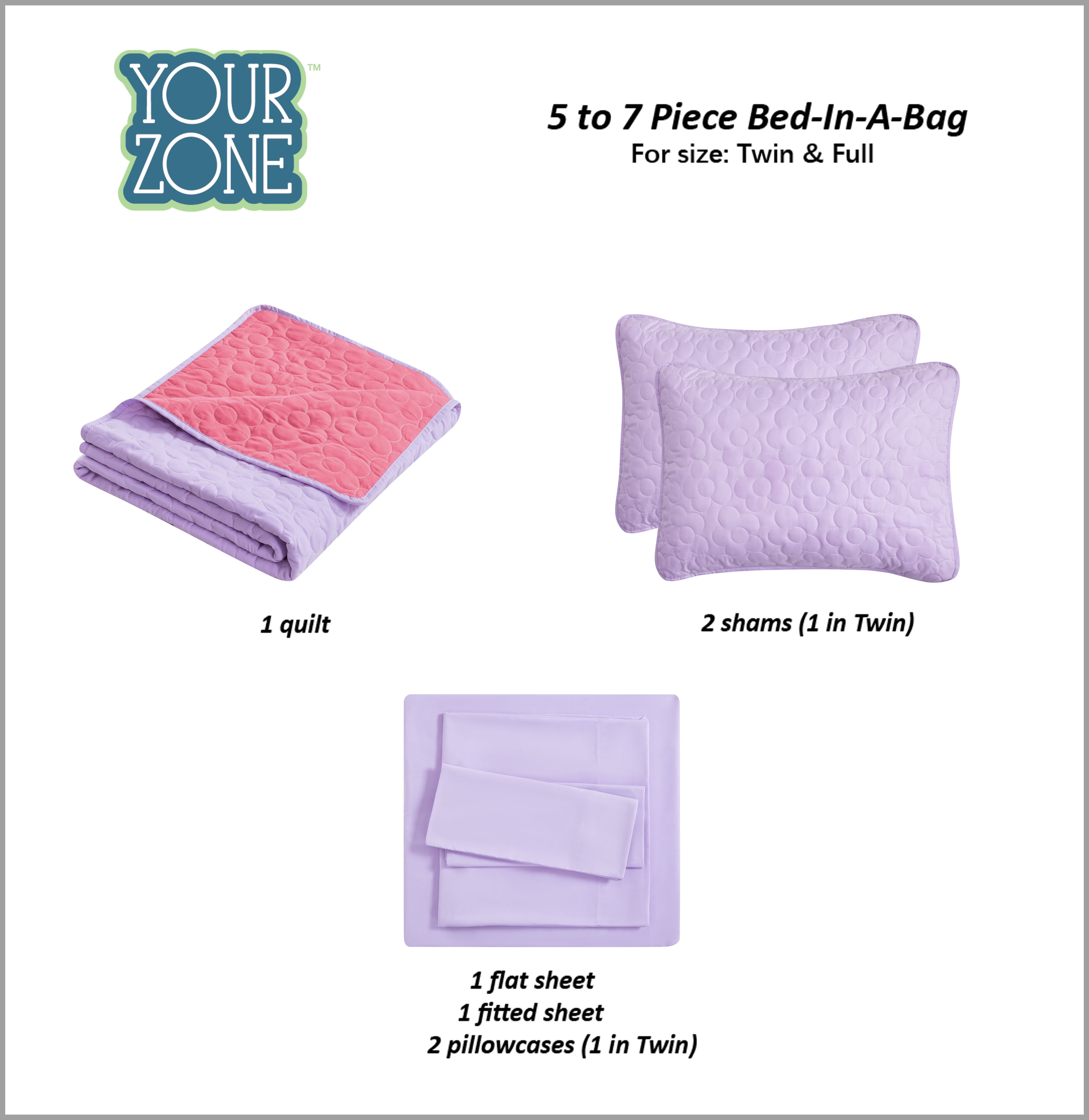 Your Zone Quilt Set with Sheets Flowers Polyester Basic Weave Quilts, Twin - Reversible