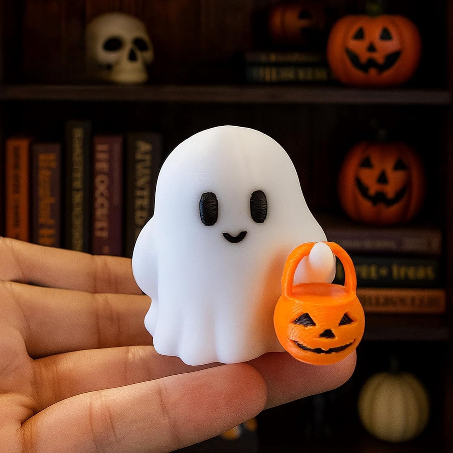 Glow-in-the-Dark Mini Ghost Figurine for Halloween Desk and Shelf Decor