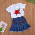 thumbnail image 5 of Douhoow Kid Girl 2 Piece Set Rose Embroidery Short Sleeve T-Shirts+Denim Short Skirts, 5 of 9