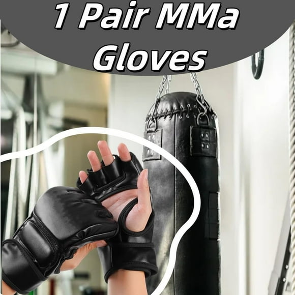 EGNMCR 1 Paire Gants de Boxe Absorption des Chocs Demi-Doigt Gants de Frappe Gants pour Hommes Femmes pour Entraînement Muay Thaï Kickboxing Mise en Forme Combat Mitaines de Boxe