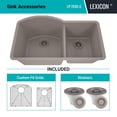 thumbnail image 6 of 32" x 20" Quartz Kitchen Sink, Double Bowl Sink, Drop-in Sink, Undermount Sink, Granite Kitchen Sink, Galaxy Concrete Kitchen Sink, with Grids, Basket Strainer and Flange Lexicon Platinum LP-7030-C, 6 of 7