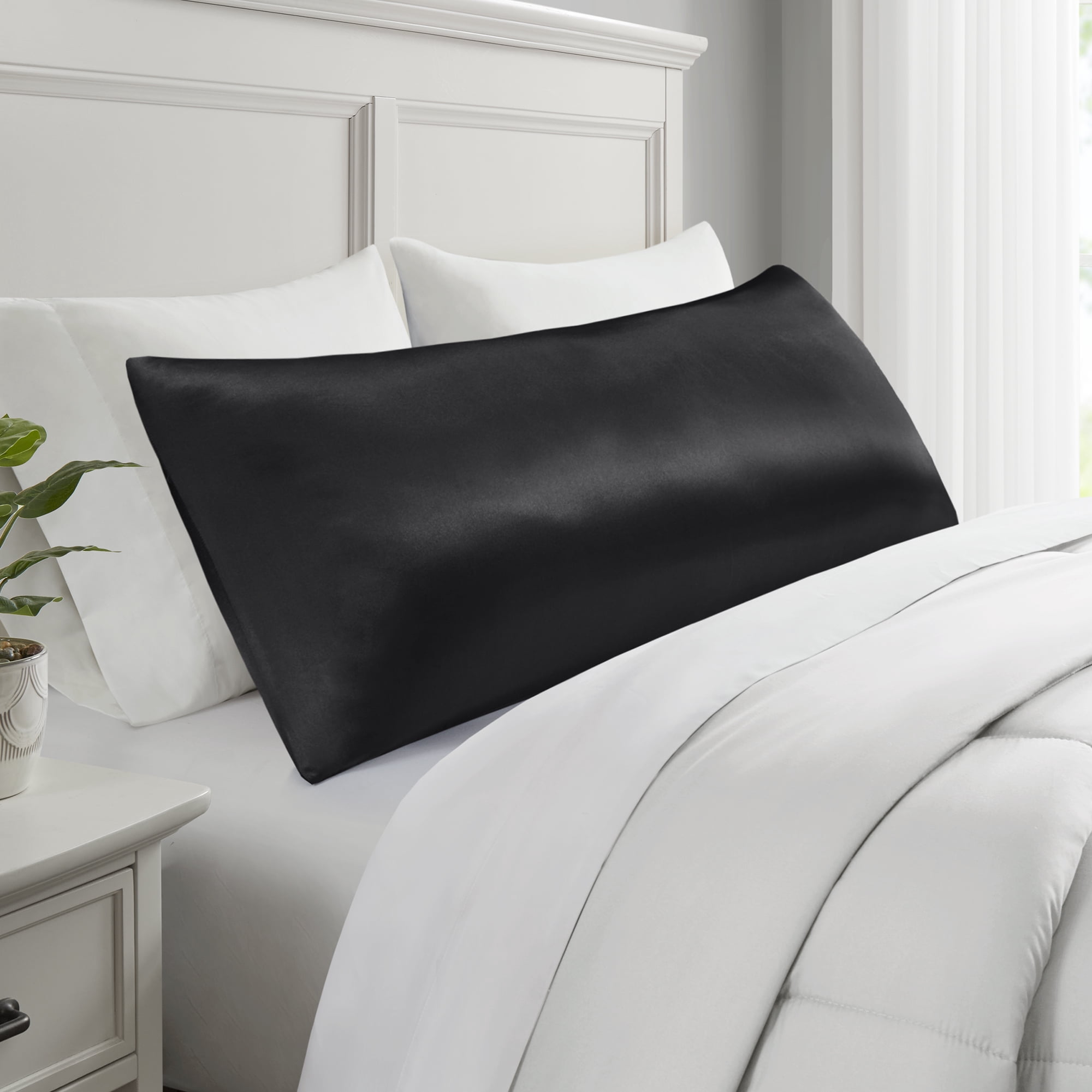 Mainstays Satin Pillowcase – Standard – Classic Black – Frizz Control & Cooling Comfort – 1 Pack