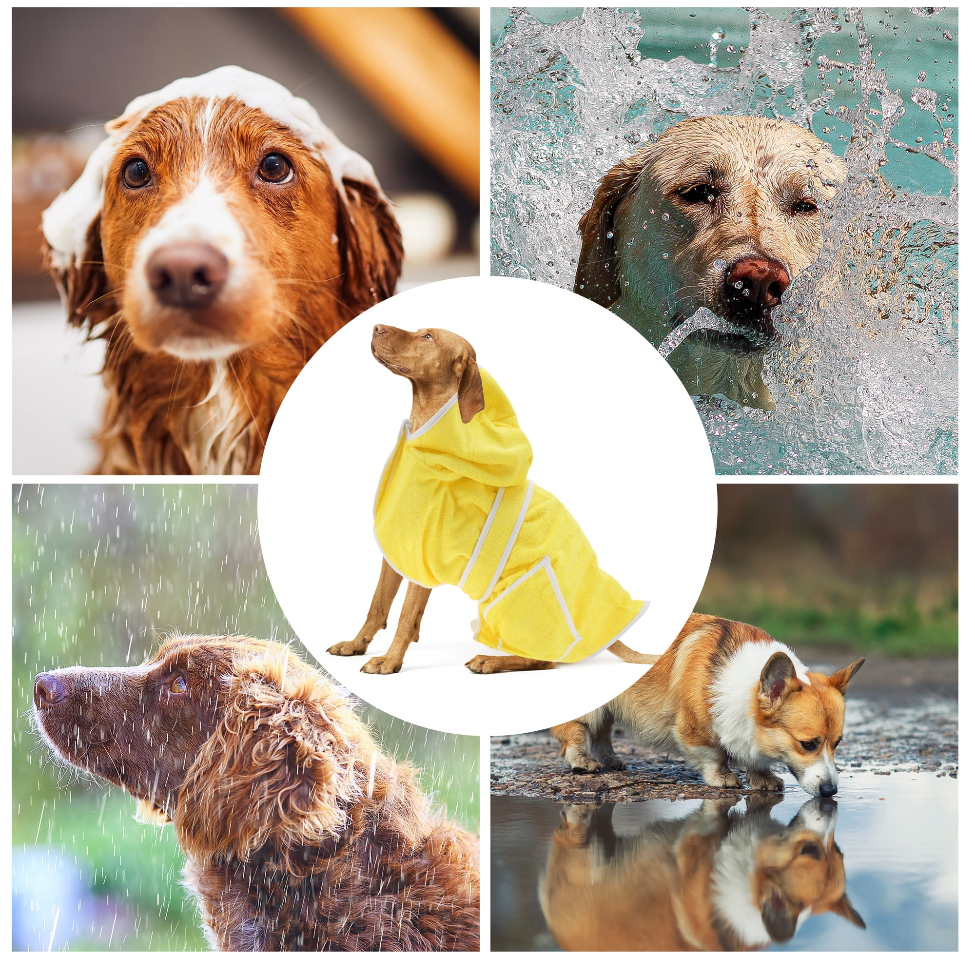 Unique Bargains Hooded Dog Bathrobe Soft Pet Towel Dog Towel Absorbent Coat XL Yellow