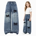 thumbnail image 2 of CAUYDY Jeans for Girls Wide Leg Kids Baggy Denim Pants Elastic Waisted Cute Print Y2k Trousers with Pockets Sizes 7-8 Years, 2 of 9