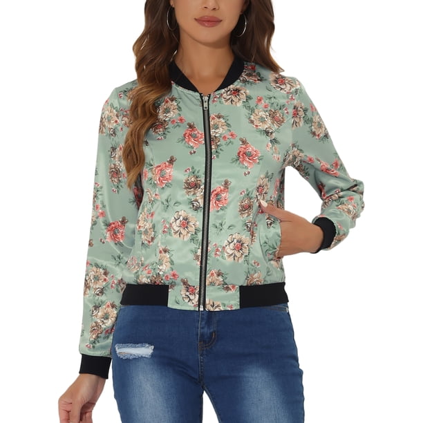 Chaqueta bomber para mujer Inspire Chic, corte slim, ligera, con cierre, talla XS, verde claro