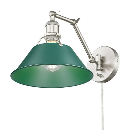 Yep by Golden Lighting Orwell 1-light Swing Arm Wall Lamp in Pewter and Pine Green shade