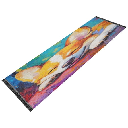 BZSMCE Runner Rug Classical Design Lazy Days Of A Happy Corgies Style Modern Pattern 72x23.5in Indoor Washable Rug